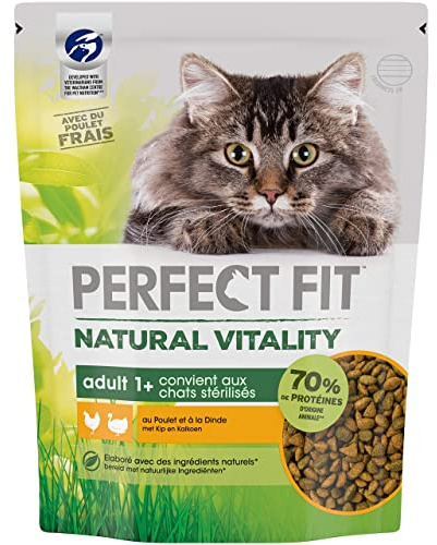 Perfect Fit Natural Vitality kattfoder för vuxna - lämplig för steriliserade katter - helfoder med naturliga ingredienser - förpackning med 6 x 1 kg
