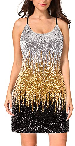 Maner Robe à Paillettes réglables pour Femme, Argenté/doré/Noir., Taille M