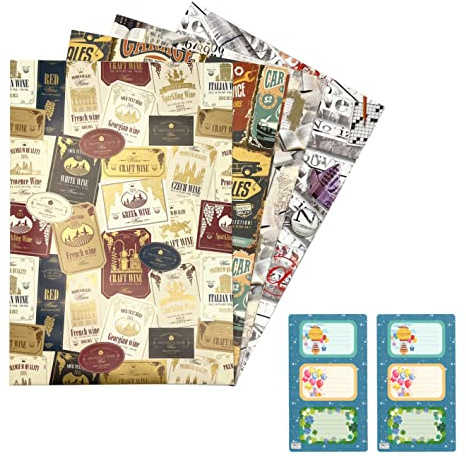 ARKRAFT Papier d'emballage 4 feuilles XXL comprend 6 autocollants (F4 02)
