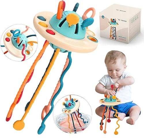 Jokooan Jouets Montessori pour Bébés 6 12 18 Mois, Jouet Bebe 1 an, Jeux d'Activité, Motricité, Multisensorielle pour Bébé, Corde à Tirer en Silicone Jouet Cadeau pour Les Tout-Petits