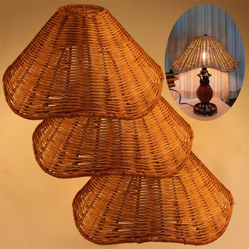 Natural Rattan Boho & Flower-inspired Lamp Shades - Set of 3, Unique Bell/Flower Design Table Lamps