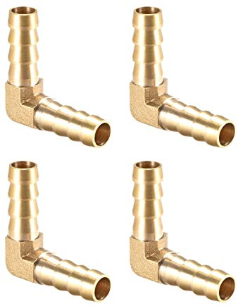 QUARKZMAN 10mm Diámetro 90 Grados Latón Espiga Manguera Montaje x 4uds Codo Conector Acopladores para Manguera Conexión, Conector de Lengüeta de Latón [Dorado Tono]