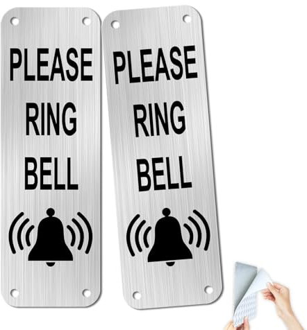 SINMAO 2 Pack Please Ring Bell Sign With Adhesive Backing, Printed Metal Aluminium Sign/UV Lamination (Size 5 cm x 15cm) Door Entrance Reception Notice.