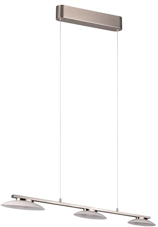 Trio Leuchten LED Pendelleuchte Merton 343610307, Metall Nickel matt, Glas Weiß, inkl. 3x 9 Watt LED, Switch Dimmer, Lift Me