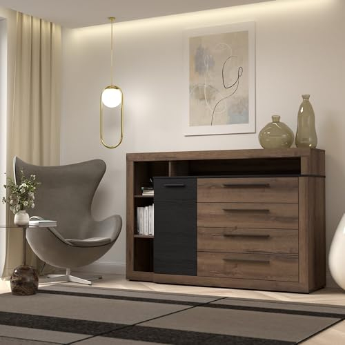 möbelando Kommode >Bellevue< in braun,schwarz - 160,5x107,3x43,4cm (BxHxT)