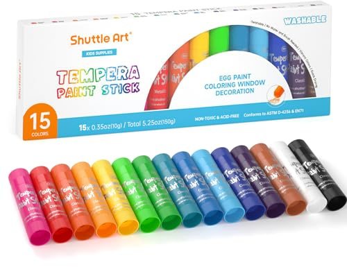 Tempera Paint Sticks, 15 Colors Solid Tempera Paint for Kids, Super Quick-drying, Washable, Works Great on Paper Wood Glass Ceramic Canvas