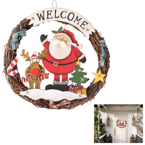 Volumoon 25CM Corona de Navidad para Puerta, Adornos Navideños, Guirnalda Decorativa, Colgante Ornamento