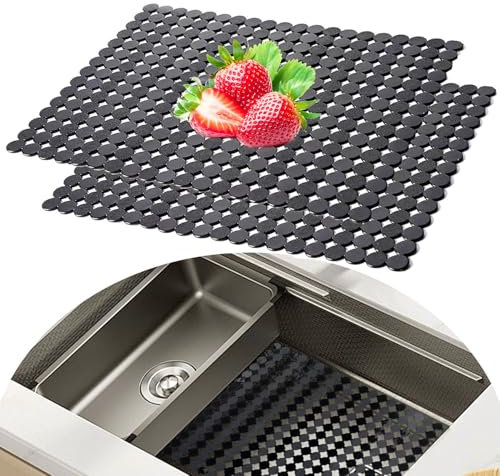 XIAQICA 2 Stück Spülbeckeneinlage 40 x 30cm Spülbeckenmatte Gummi Küche Matte Spülbecken Zuschneidbare PVC Spülbecken Schutzmatte für Spülbeckenschutz Boden Küchenspüle Abtropfmatte(Schwarz)