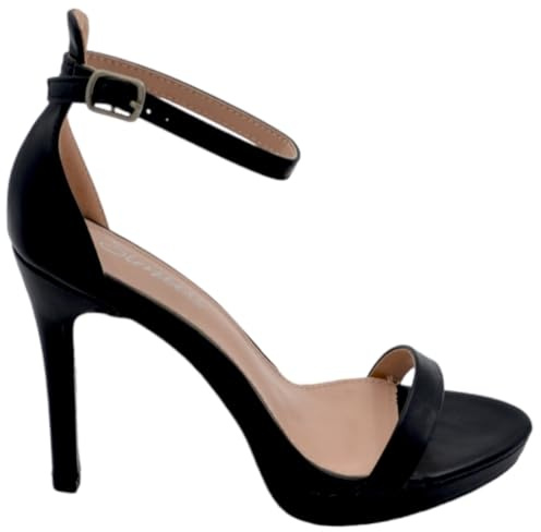 Sandali Scarpe Donna Nero con Tacco a Spillo 12 Cinturino alla Caviglia Plateau 1,5 cm Basic Cerimonia (39 EU)