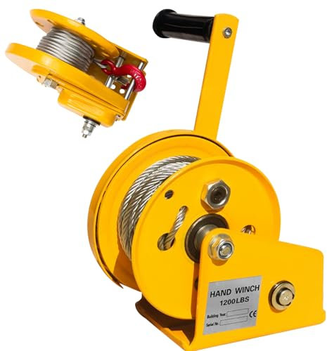 Aocay Cabrestante Manual Profesional 1200lbs/2600lbs, Cabrestante Manual con Freno Automático, Cabrestante de Manivela mManual con Cable para Barcos y Vehículos (1200lbs-10m)