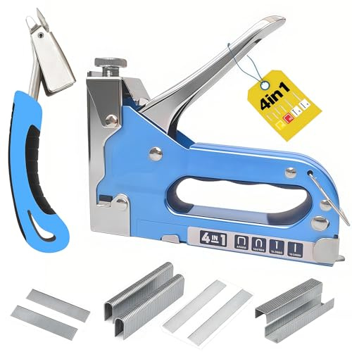 Heavy Duty Staple Gun 4-in-1 with 2000 Staples, Staple Gun Kit with Remover, Durable Stainless Steel Upholstery Stapler for Fixing Material, Wood, Upholstery, Fencing, Furniture, Decoration DIY