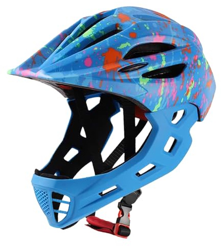 LIXADA Kids Full Face Bike Helmet with LED Light Adjustable Breathable Toddler Lightweight 16 Vents for MTB Skateboarding Scooter Cycling 52-56cm (M)