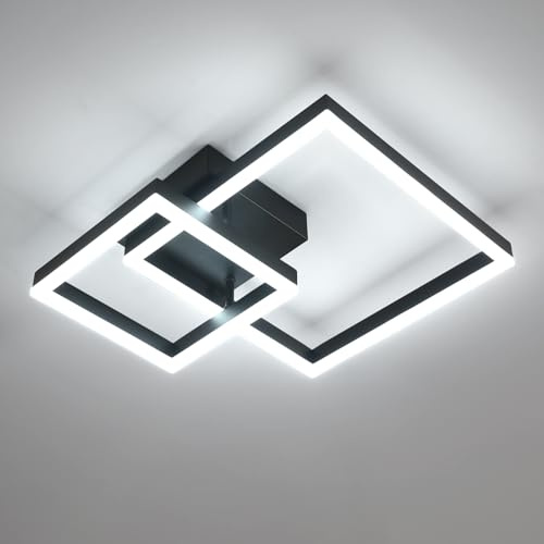 Osairous Plafoniera LED Soffitto Moderna, 36W 4050LM Lampada da Soffitto | Quadrata Plafoniera Luce Fredda 6500K Salotto in Acrilico per Soggiorno, Camera da Letto, Cucina, Nero, 52*42*12CM