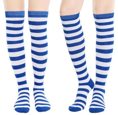 2 Paires Chaussettes Hautes Rayées, Chaussettes Longues Rayées, Chaussette Hautes Halloween, Chaussettes à Rayures, Bas Rayé, Chaussette Carnaval, per Fêtes Usage Quotidien Activités Scolaires