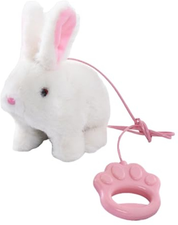 Jiuvaso Peluche Elettrico a Forma di Coniglio Che Cammina, con 12 Melodie e guinzaglio, Animale Domestico elettronico interattivo per Bambine, Ragazzi e, Bianco