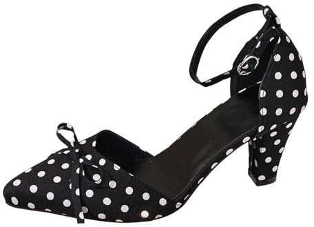 Escarpins pour femme au design ludique à pois - Sandales rétro avec talon bloc et sangle de cheville - Chaussures élégantes des années 50 pour fête et danse