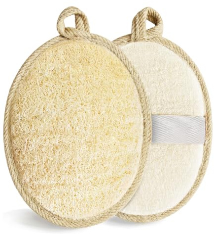 Flintronic 2 Piezas Esponja Natural Exfoliante Corporal, Esponjas Naturales de Luffa, Esponjas Limpieza Lufa Natural Biodegradable, Esponja Reutilizable Loofah para Hombre y Mujer-Beige