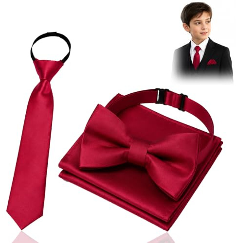 WHJYCC 3 PCS Bow Tie Set with Pocket Square - Pre Tied Formal Bow Tie and Skinny Necktie, Adjustable Elastic Band, Smart Outfit Accessory for Weddings School Events Christenings Parties