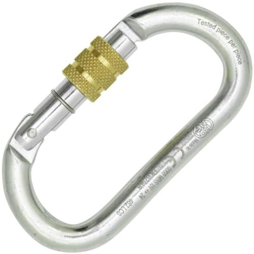 Kong. Oval Steel Classic Screw Sleeve. Moschettone Ovale in Acciaio al Carbonio con Ghiera a Vite e Sistema Keylock. Consigliato Per Carrucole e Bloccanti. EN 362/B, EAC. Made in Italy. Peso 176g.