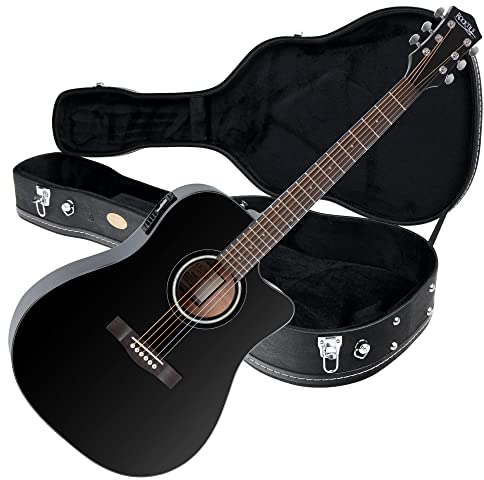 Rocktile D-60CE Westerngitarren Set mit Tonabnehmer - Dreadnought Gitarre - Mit Koffer - Schwarz