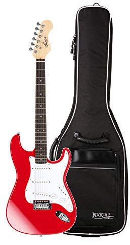 Shaman Element Series STX-100R Gigbag Set (Hochwertige E-Gitarre im ST Style mit 3 Single Coil Pickups & Tremolohebel inkl. Gigbag) Rot