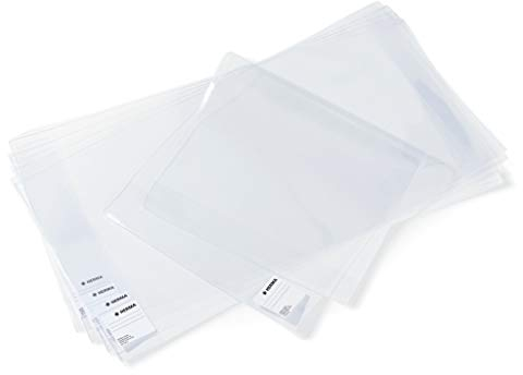 HERMA 14265 Buchumschläge 26,5 x 54 cm Basic, 10 Stück, Buchhüllen mit Beschriftungsetikett und Kantenschutz aus abwischbarer Polypropylen-Folie, Buchschoner Set für Schulbücher, transparent