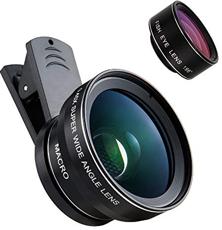 GeToo Handy-Kameraobjektiv – 12,5 x Makro-Objektiv und 0,45 x Weitwinkel-Objektiv-Set für iPhone, Samsung, Pixel, Bundle mit 198 ° Fischaugen-Objektiv