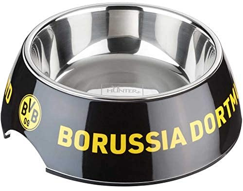 HUNTER BVB - Ciotola in melamina per Cani e Gatti, in Acciaio Inox, 160 ml, Colore: Nero/Giallo