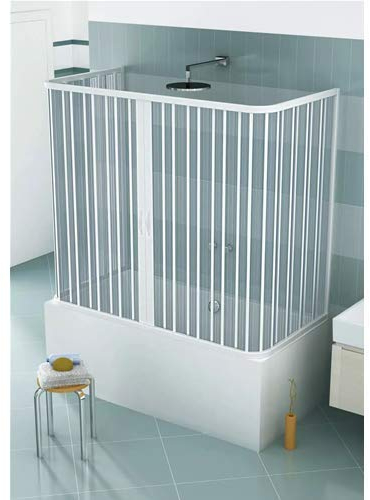 Badewannenabtrennung, 3 Türen, halbtransparente Paneele, weiße Profile, Modell Julia (70 x 170 x 70 cm)