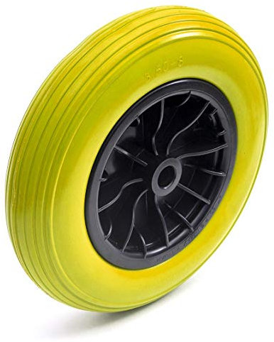 14'' Inch 3.50-8 PU Yellow Puncture Proof Solid Tyre & Wheel 14'' PU Wheelbarrow Barrow Includes Reducer Bushes 25mm to 13mm / 1'' to 1/2''