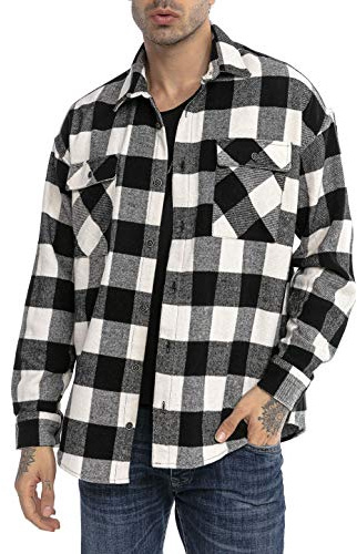 Skjorta för män fritidsskjorta skogsarbetare skjorta rutig rutig rutig tröja vintage, svart, XL