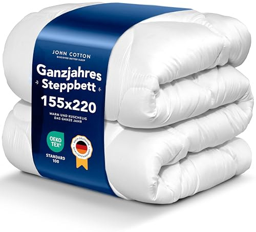 John Cotton New Way Bettdecke 155x220 - Innovativ & Atmungsaktive Steppdecke für Allergiker | Oeko-Test Zertifiziert Bettdecken | Weiche Microfaser Schlafdecke | Ganzjahresdecke 155 x 220 cm