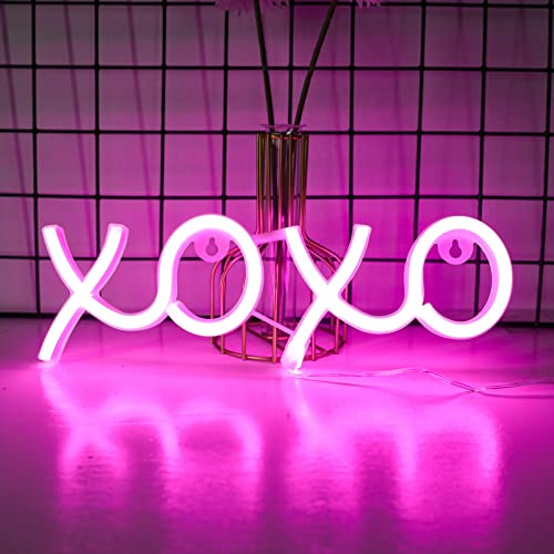 ENUOLI XOXO Neon Light Sign - USB & Battery Operated LED Signs XOXO Neon Night Lights for Bedroom Neon Signs for Wall Decor Birthday Wedding Party Xmas Room (Pink)
