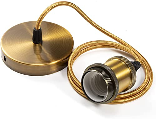 Lámpara Colgante Vintage Retro de E27 Portalámpara de Metal Para Colgar Lámparas Ajustable,Accesorios de Lámpara DIY para Bar, Cafetería, Librería, Hogar (ORO)