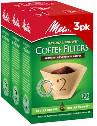 Melitta #2 Cone Coffee Filters, Natural Brown, 100 Count (Pack Of 3), 300 Total Filters - Fits all 2-6 Cup Cone Coffee Makers and 1-cup Pour-Over Brewers, Compostable, Tear-Resistant, Made in USA