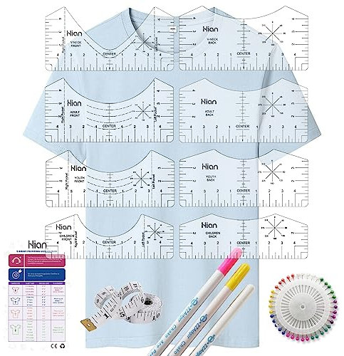 13pcs Tshirt Ruler Guide for Vinyl Alignment T Shirt Ruler to Center Designs T-Shirt Alignment Tool for Vinyl Placement Tee Shirt Guide Ruler for Heat Press Tshirt Printing Guide Set - Transparent A2