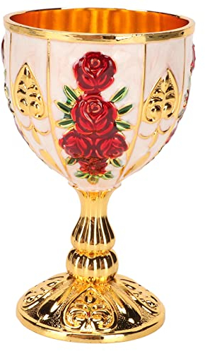 Pssopp Zoll Gold Kelch - Zuhälterbecher Aus Zinklegierung Mit Retro Geprägtem Blumenmuster - Eleganter 4 Zoll Becher Für Party, Bankett, Bar (Rot Auf Gold)