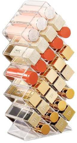 Vilike Lipstick Organizer, Clear Lipstick Holder with 28 Slots, Acrylic Cosmetic Display Storage for Lipsticks Tubes, Lip Gloss, Makeup Brushes