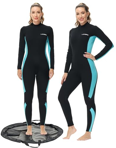 Lansru Combinaison de plongée pour femme avec sac à langer imperméable, combinaison complète en néoprène CR 3/2 mm, fermeture éclair dans le dos, idéale pour la natation en eau froide, le surf, la