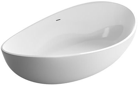BERNSTEIN Freistehende Badewanne aus Sanitäracryl Standbadewanne Wanne mit Doppelwandiger Konstruktion 180 x 110 x 62 cm - 5 Jahre Garantie - Wave in Weiß glänzend, Acryl-Wanne