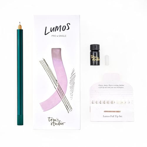 Tom's Studio Lumos Pro Single Tip (Ivy) | Refillable Fineliner, Writing & Brush Pen | Comes with 11 Tips, 3ml Deep Black Ink Sample & 1x Ink Reservoir