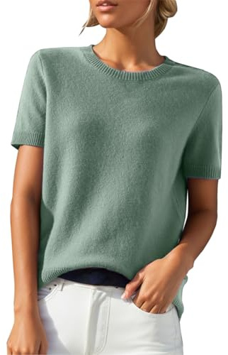KonJim Pull tricoté à manches courtes pour femme - Col rond - Coupe ample - Léger - Pour le bureau, le travail, l'été, la plage, ag, XXL
