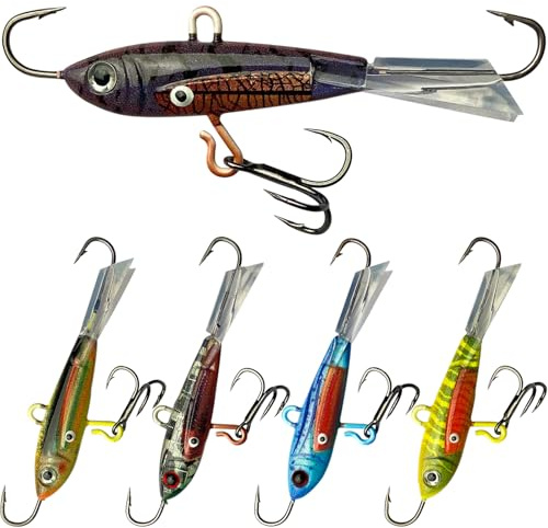 Pristis 5 pcs Ice Fishing Jigs, Winter Walleye Lures Set with Glide Tail