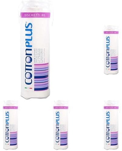 Cotton Plus DISCHETTI 80 pz. - LINEA BEAUTY | DISCHETTI 100% PURO COTONE | Dischetti struccanti per la pulizia del viso soffici e resistenti. (Confezione da 5)