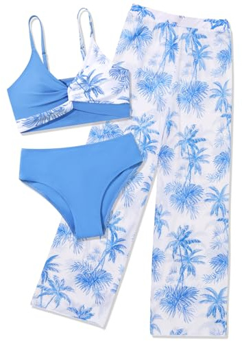 Girls Bikini Sets 3 Piece Criss Cross Tops with Cover Up Pants for 9-16Y