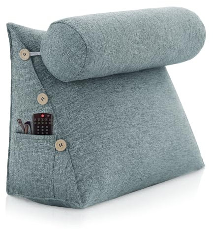 LELEFIDO Bettkeil-Lesekissen, verstellbares Lesewurfkissen, dreieckiges Kissen, Keilkissen, Couchkissen für Lendenwirbelsäule, Nacken, Rückenstützkissen mit abnehmbarem Leinenbezug(Grau