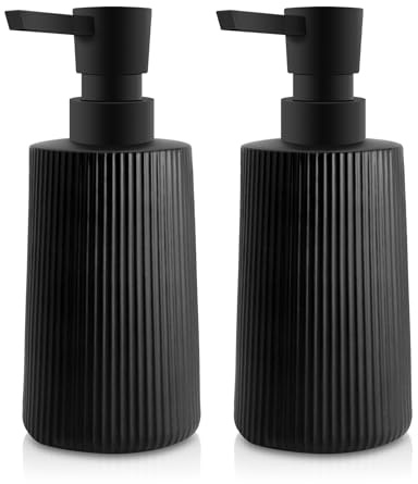 Mamiddle Moderne Seifenspender für Bad & Küche aus Glas, 250ml/8.5oz Seifenspender Bad für Badezimmer, Arbeitsplatte, Küche, Soap Dispenser mit Pumpspender (Schwarz 2 Stück)