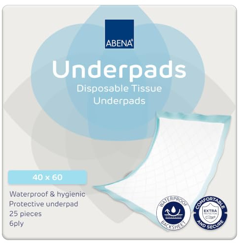 ABENA Tissue Underpads, 60 x 40cm, 300ml, Pack of 25, Disposable Bed & Chair Protection Pads, 6 Layer Absorbent Underpads for Incontinence, Wound Care & Hygiene