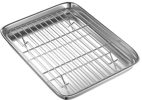 PGPBVLVGHM Ensemble de plaques et grilles for Four Grille-Pain de 9 Pouces, Petit Plat de Cuisson en Acier avec Grille de Refroidissement, Plaque de Cuisson Lavable au Lave-Vaisselle