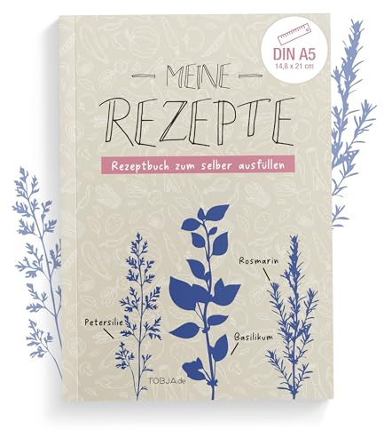 TOBJA Le mie ricette – ricettario da scrivere fai da te in formato A5 | con calendario stagionale, campi fotografici e registro | ricettario da scrivere e personalizzare | copertina morbida